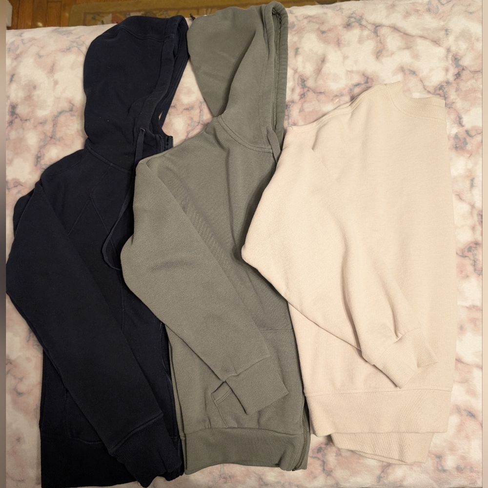 Women's Hoodie Bundle Lot of 3 Sweatshirts (Green, Navy, Cream) Calvin Klein,Etc